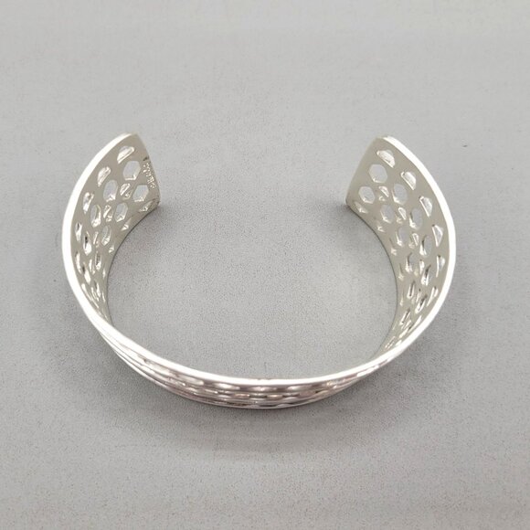 Stella and Dot Silver Tone Geometric Openwork Wide Plait Cuff Bracelet - Picture 2 of 10
